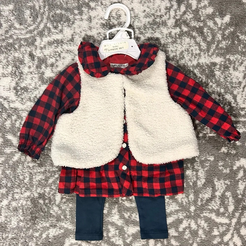 Max Studio 3 Piece Winter Holiday Outfit Set 0-3 Months